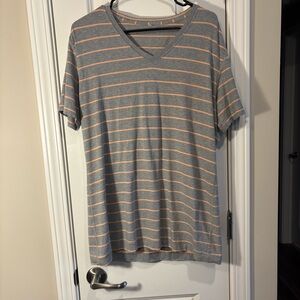 Lululemon Fundamental V-Neck T-Shirt with Grey and Orange Stripes